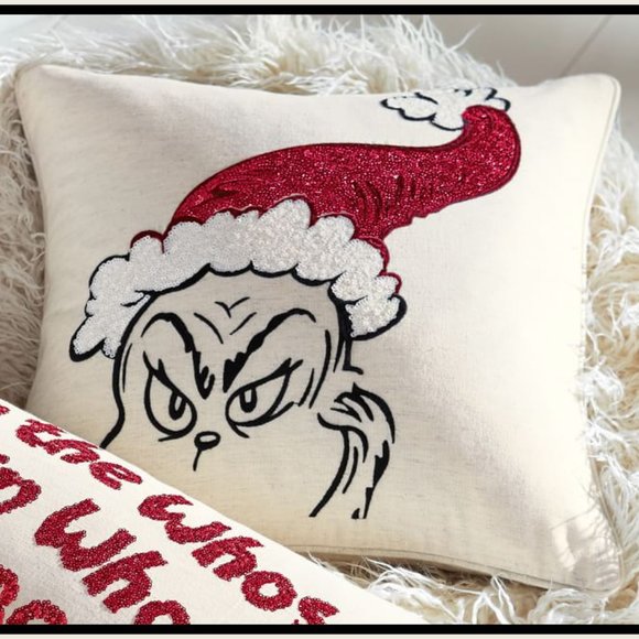 NEW RARE Pottery Barn Dr. Seuss's The Grinch Pillow Cover 18" square - Picture 3 of 3
